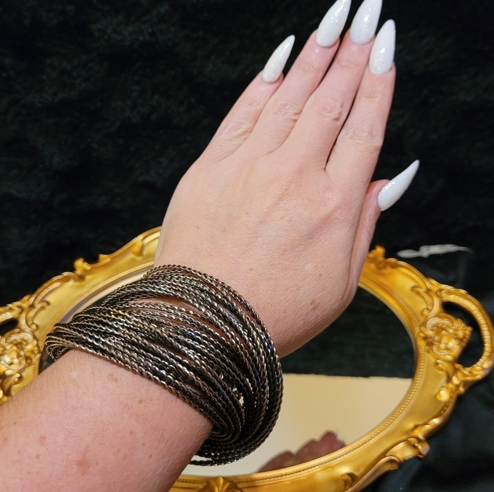 VINTAGE GUNMETAL MULTI-BANGLE TWISTED BRACELET